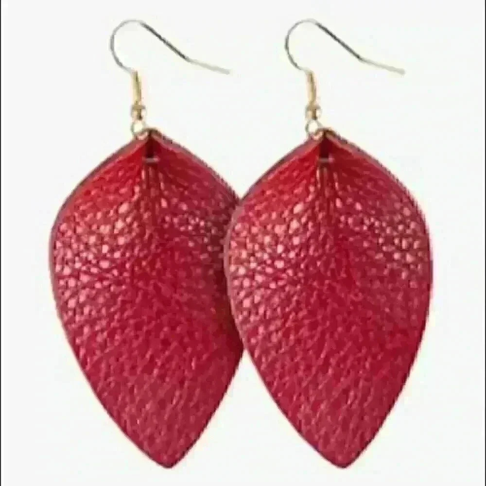 Handmade Leaf Dangle Leather Teardrop Earrings